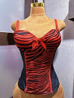 Red and Black Zebra Print Bustier Corset Top